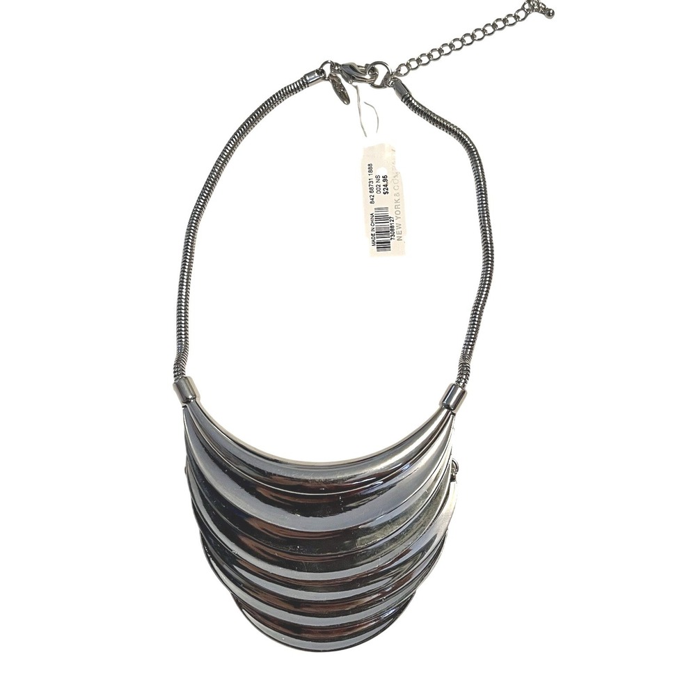 New York Co Silver Colored  Cascading Crescent Necklace 17 Prom Flowing layer